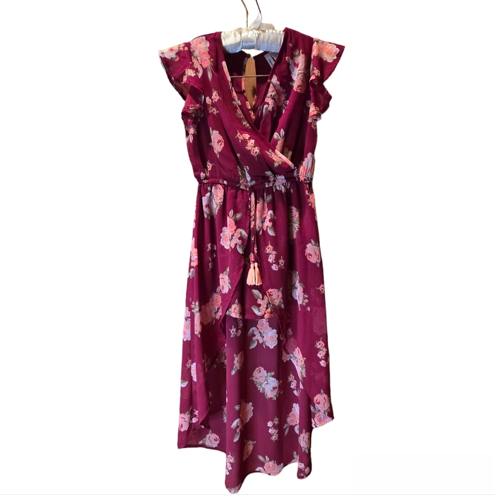 Japna Kids Short Sleeve V-Neck Floral Split Maxi Romper Dress Size 12